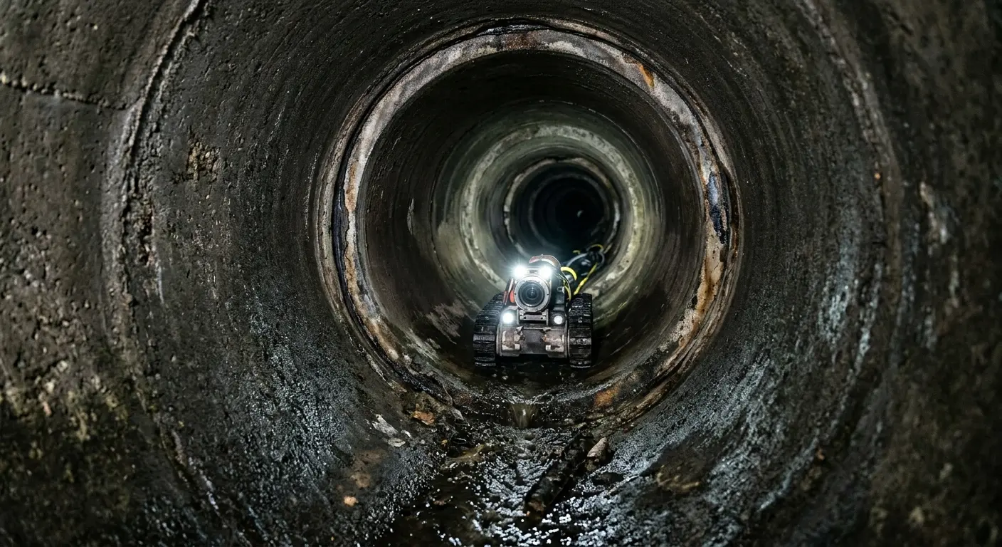 Robotic sewer camera inspecting pipe interior for Sewer Line Repair in Ridley