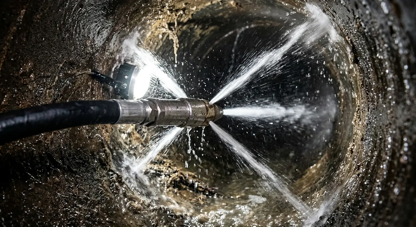 High-pressure hydro jetting nozzle cleaning sewer pipe for Storm Drain Cleaning in Ridley
